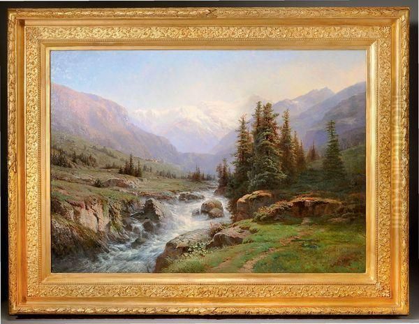 Le Mont Blanc Vu De Magnano Oil Painting by Leberecht Lortet