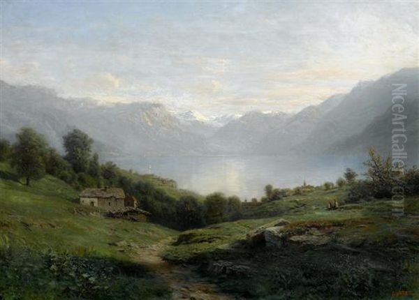 View Of Lake Thun Oil Painting by Leberecht Lortet