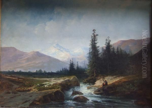 Torrent Dans Les Alpes Oil Painting by Leberecht Lortet