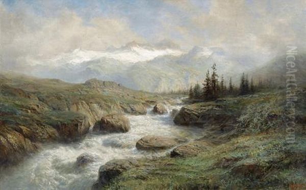 Bergbach Mit Alpenkulisse. Oil Painting by Leberecht Lortet