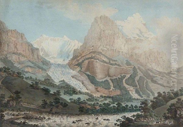 Le Glacierinferieur Du Grindelwald, Mont Eiger Oil Painting by Gabriel I Lory