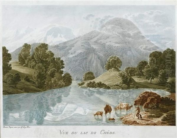 Vue Du Lac De Chede Oil Painting by Mathias Gabriel Lory