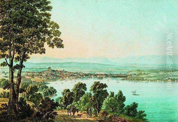 Vue De Geneve Depuis Cologny Oil Painting by Mathias Gabriel Lory