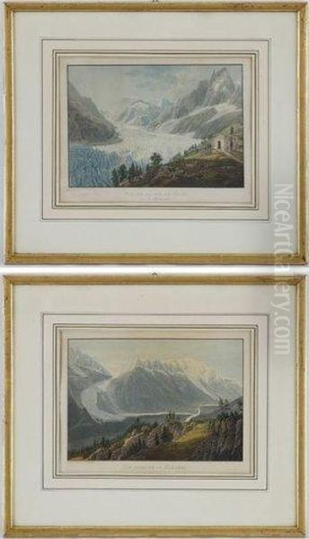 Vue De La Mer De Glace Et Vue Prise De La Flegere Oil Painting by Mathias Gabriel Lory