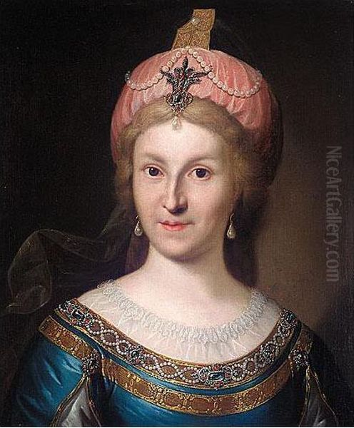 Portrait Of A Lady In Waiting To Empress Maria Fedorovna Oil Painting by Johann Hieronymus Loschenkohl