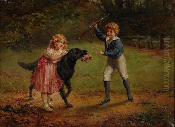 Barn Lekande Med Hund Oil Painting by Heinrich Lossow