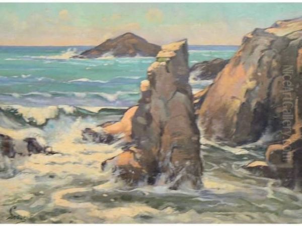 Les Aiguilles De Port Pigeon A St Pierre De Quiberon Oil Painting by Henry Lot