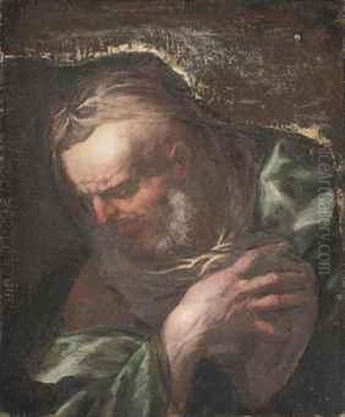 Head Of An Apostle: A Fragment Oil Painting by Johann Karl Loth