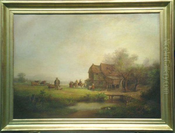 Farmstead Oil Painting by Ernest Lotichius