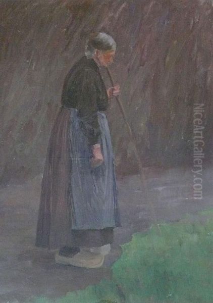 Alte Frau Mit Holzstab Oil Painting by Heinrich Lotter