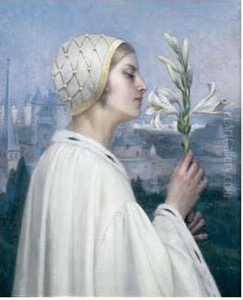 Jeune Femme A La Fleur Oil Painting by R.L. Lotthe