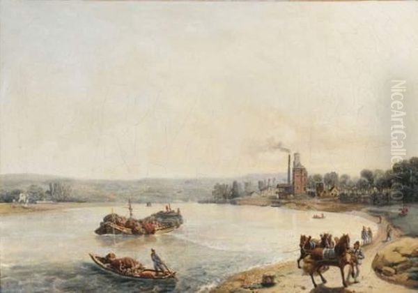 Bateaux Aux Bords De L'eau Oil Painting by Louis Lottier