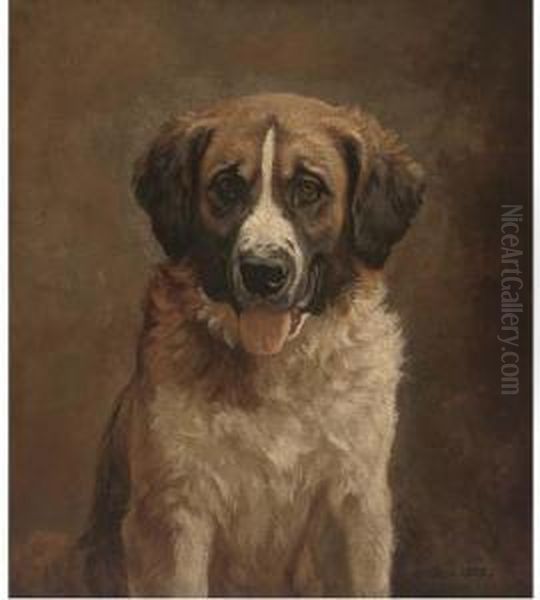 A Faithful St. Bernard Oil Painting by Matilda Lotz