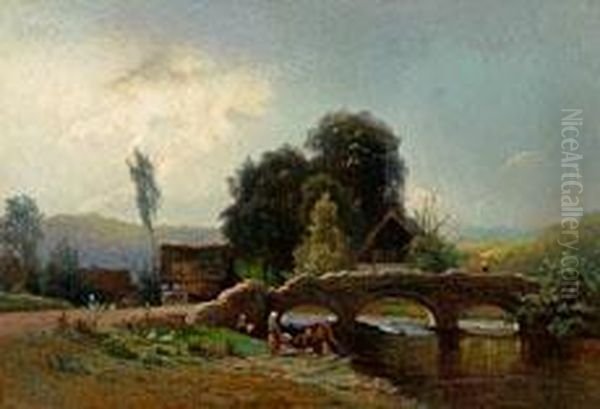 Waschtag Am Dorfrand Oil Painting by Moritz Eduard Lotze