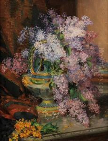 Bouquet De Lilas Oil Painting by Henri Loubat