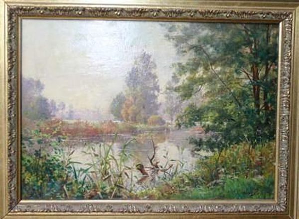 Paysage A L'etang. Oil Painting by Paul Louchet