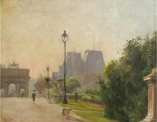 Le Louvre Vue Du Carroussel. Oil Painting by Paul Louchet