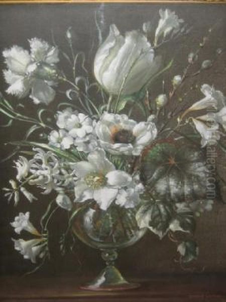 Still Life With Vase Of White Flowers Oil Painting by Terence Loudon