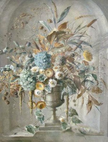 Dried Flowers In An Urn In An Alcove Oil Painting by Terence Loudon