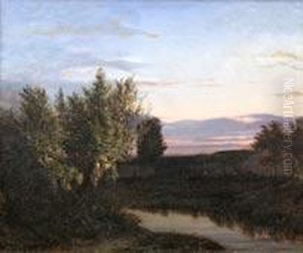 crepuscule Sur L'etang Oil Painting by Victor Louis