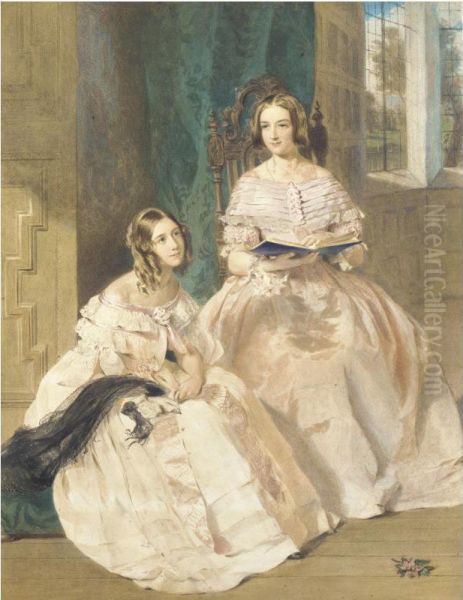 Portrait Of Mary Frances Keeble Coleridge (1824-1898) And Her Sister Alethea Buchanan Coleridge (1826-1909) Oil Painting by W. H. Louisa Hawkins