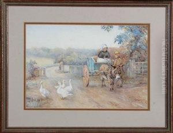 Bargaining Geese, Michaelmas Oil Painting by Emma Louise Hardman