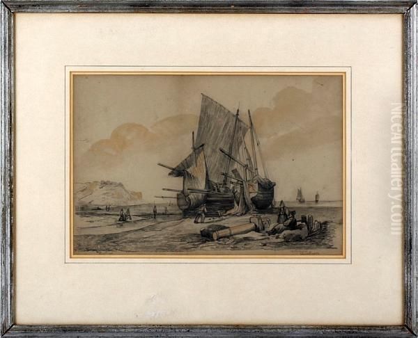 Hastings, Beached Fishing Vessels Oil Painting by Thomas Lound