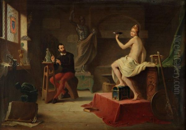 L'atelier Du Sculpteur (cellini) Oil Painting by Victor J B Loutrel