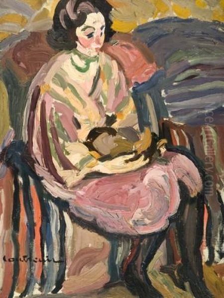 Femme Assise Tenant Un Chat Oil Painting by Maurice Albert Loutreuil