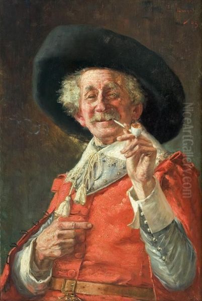 Pipe Smoker Oil Painting by Edmond Louyot