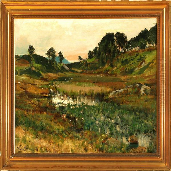 Overlooking A Moor Landscape Oil Painting by Hans Marius Wilhelm Lovaas