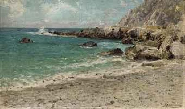 Breaking Waves On The Capri Coast Oil Painting by August Lovatti