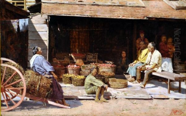 Mercato Orientale Oil Painting by August Lovatti