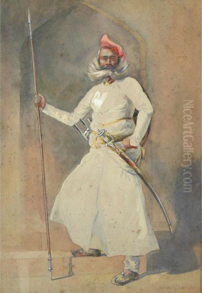 Portrait Of A Turkish Soldier Oil Painting by Alfred Crowdy Lovett