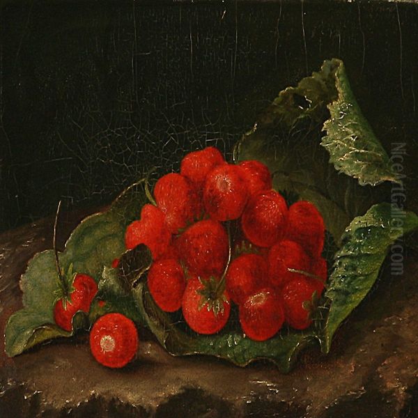 Strawberries On A Leaf Oil Painting by Christine Marie Lovmand