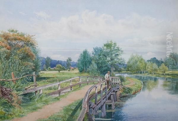 The Kennet And Avon Canal At Hampsteadmarshall Oil Painting by Charles Low