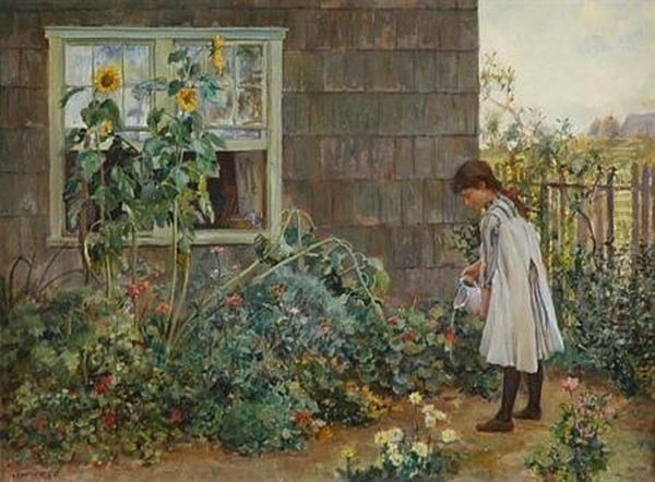 Watering The Garden Oil Painting by Will Hicock Low