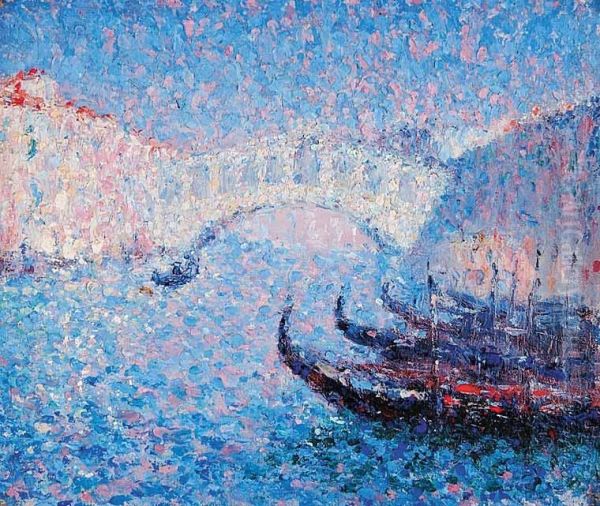 Untitled - Venice Scene With Gondolas Oil Painting by Edward S. Lowe