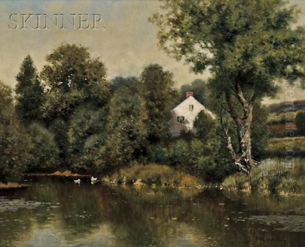 The Lowell House Beside A Duck Pond Oil Painting by Milton H. Lowell