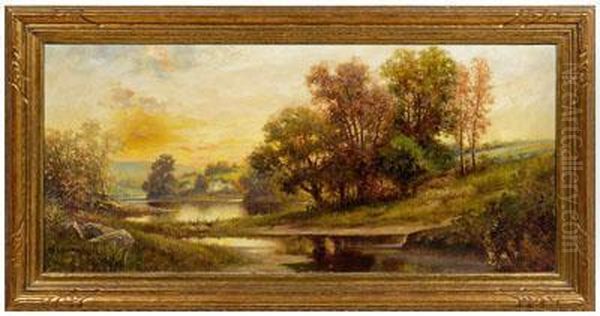 Landscape With Lake And Distant House Oil Painting by Milton H. Lowell