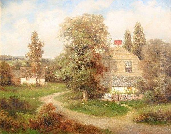 Cottages By The River Oil Painting by Milton H. Lowell