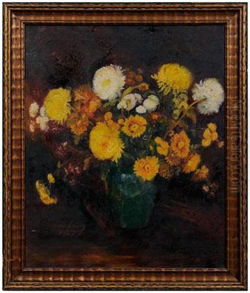 Still Life, Chrysanthemums In A Pottery Vase Oil Painting by Mina C. Lowry