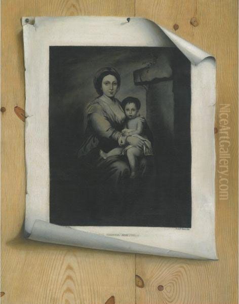 A Trompe L'oeil Still Life, With A Mezzotint Of The Madonna And Child Oil Painting by Strickland Lowry