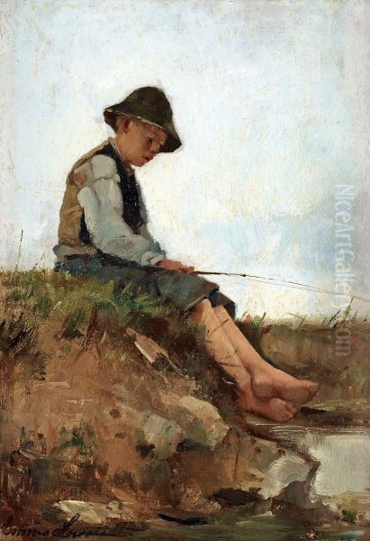 Angling Boy Oil Painting by Emma Lowstadt-Chadwick