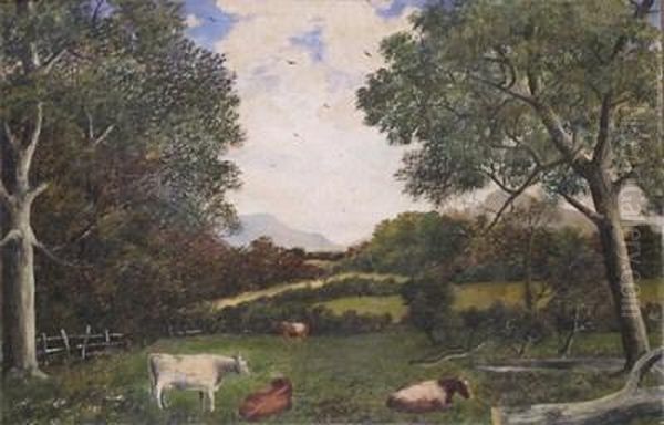 Cattle At Portindale Near Keswick Oil Painting by John Lowthian