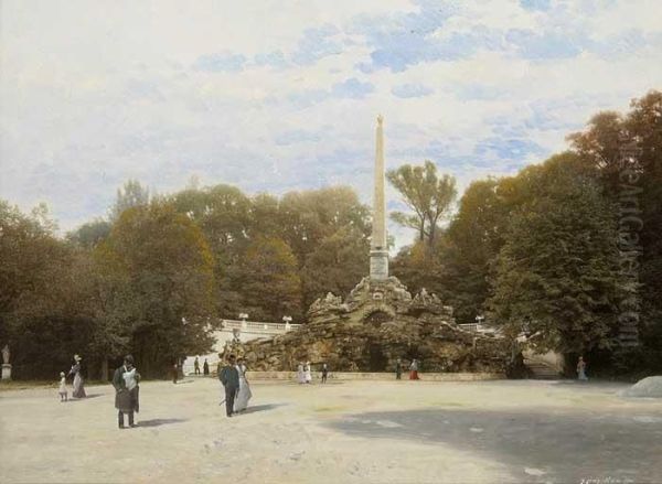 Obelisk 1777 Joseph Ii. Et Maria Theresia In Wien Oil Painting by Josef Lowy