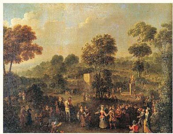 Fete Villageoise Dans Un Parc Oil Painting by Jan Sebastiaen Loybos