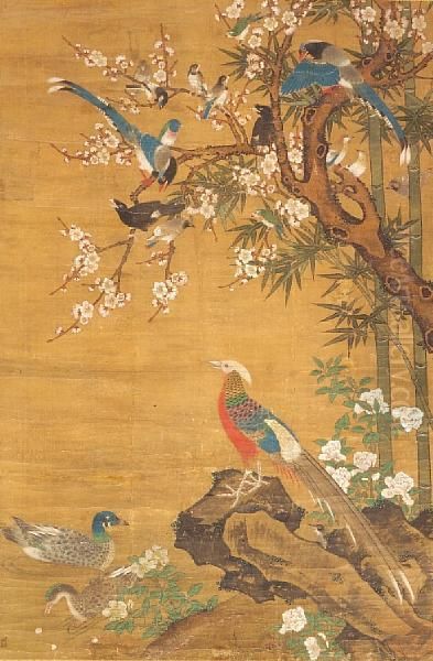 Pheasants And Birds Oil Painting by Lu Ji