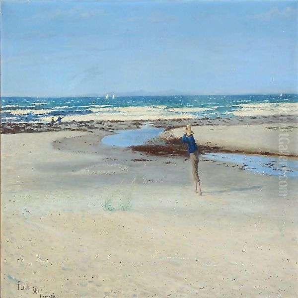 Strandbillede. 
Frisk Vind Oil Painting by John L. Lubschitz