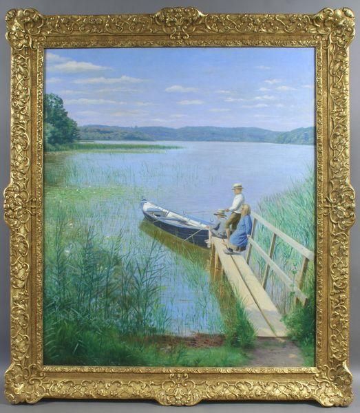 Children Fishing Oil Painting by John L. Lubschitz